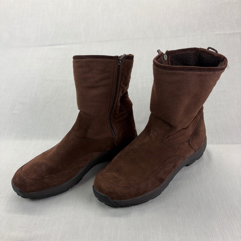 L.L. Bean Boots Mens 14 Suede Fleece Lined Side Zip Brown Winter Snow Boots